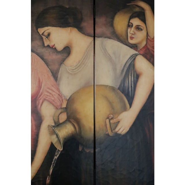 1904 Monumental 4 Panel Floor to Ceiling Room Divider by John William Waterhouse "The Danaides" For Sale - Image 4 of 4