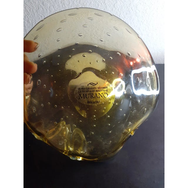 Glass 1980s Murano Italy Amber Glass Bullicante Sculptural Bowl For Sale - Image 7 of 12