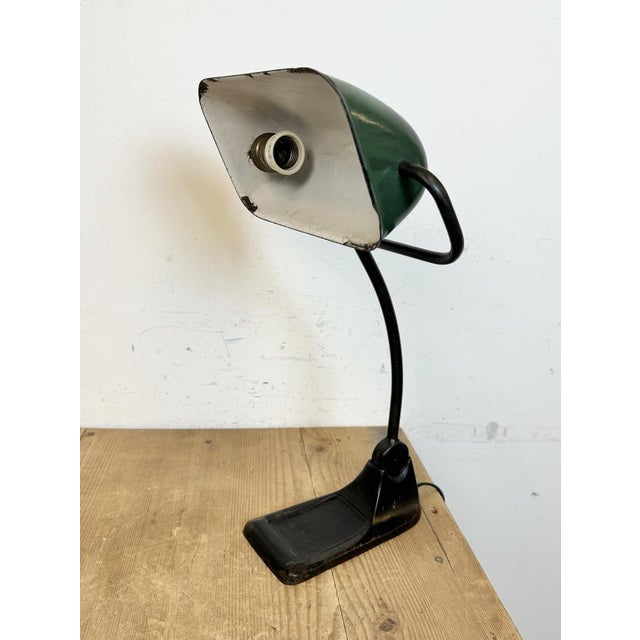 Paint Green Enamel Bank Lamp from Bur, 1930s For Sale - Image 7 of 18