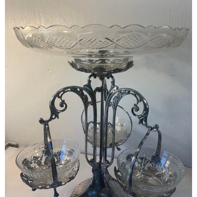 Vintage Silver Metal and Crystal Epergne For Sale - Image 9 of 12