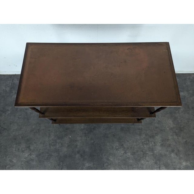 Mahogany and Leather 3-Tier Shelf with English-Style Columns For Sale - Image 3 of 7
