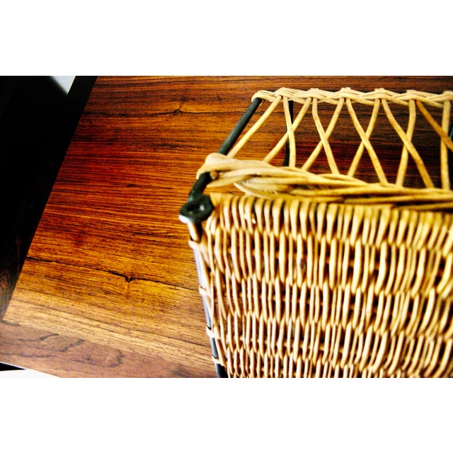 Wood Wicker and Wrought Iron Coat Rack attributed to Jacques Adnet, 1960 For Sale - Image 7 of 10