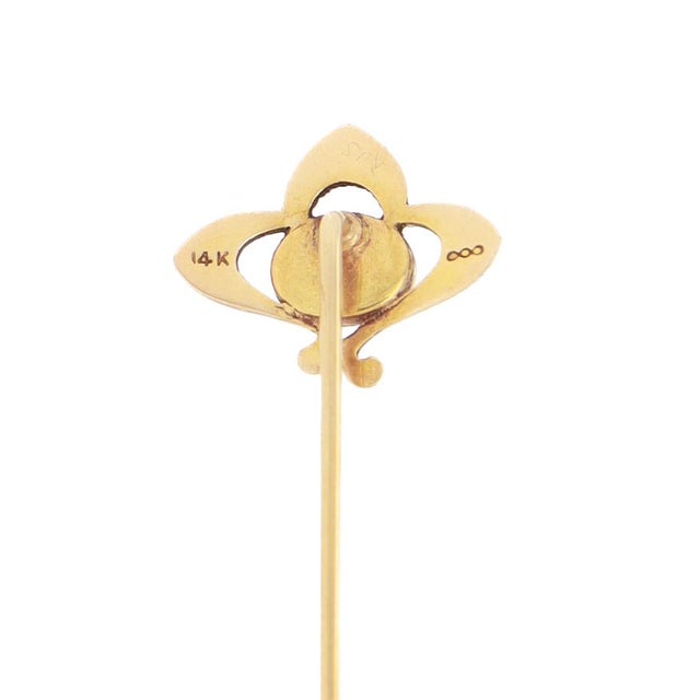 Antique Art Nouveau 14k Gold & Jade Green Glass Stickpin For Sale - Image 12 of 12