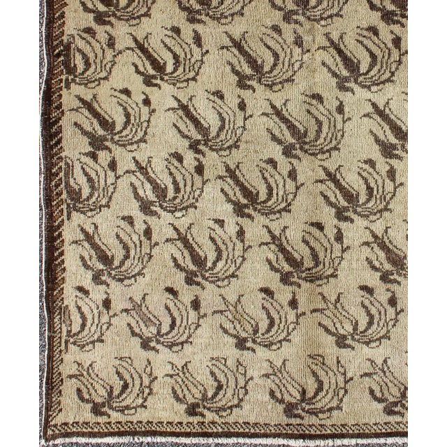 Measures: 3'10 x 5'8. Vintage Turkish Oushak Rug with Repeating Botanical Motif in Taupe, Dark Brown. Keivan Woven Arts /...