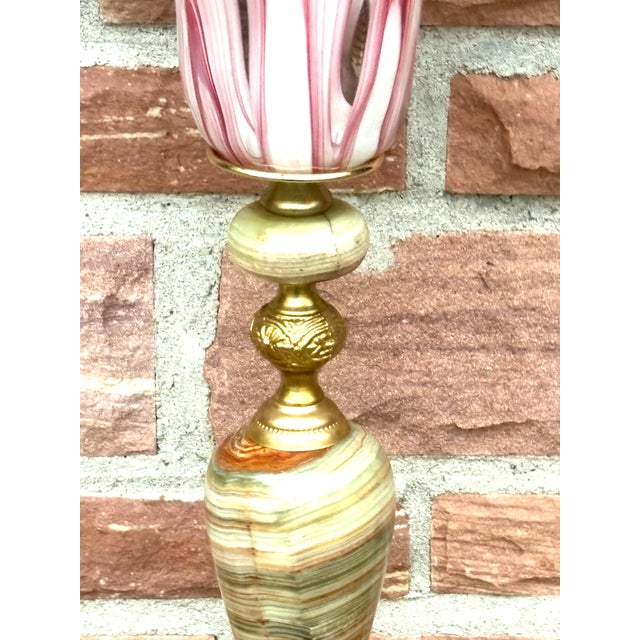 Vintage Brass and Onyx Glass Shade Table Lamp, 1960s For Sale - Image 6 of 12