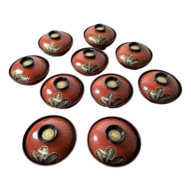 Shōwa Period Wajima-Nuri Owan Serving Bowls, Japan, 1970s, Set of 10 For Sale