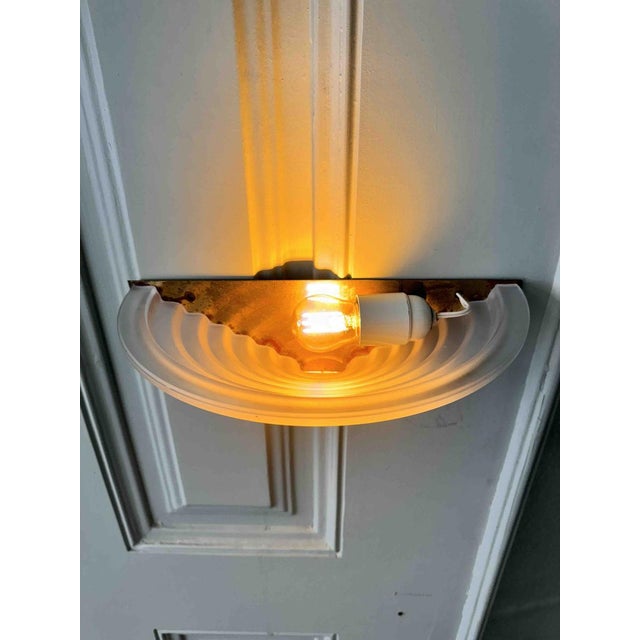 Metal Art Deco Sconces in Brass and Frosted Glass, Portugal, 1940s, Set of 2 For Sale - Image 7 of 16