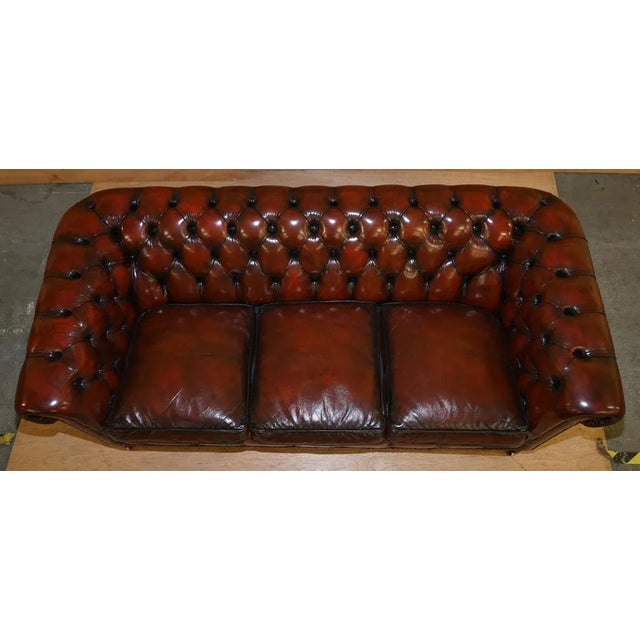 Vintage Oxblood Bordeaux Leather Chesterfield Club Sofa on Turned Legs For Sale - Image 5 of 18
