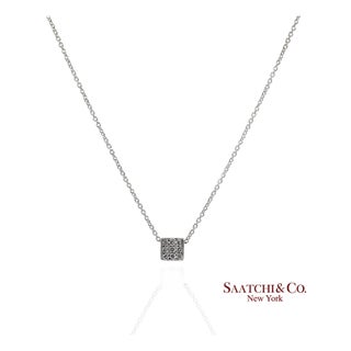 18k(750) White Gold Natural Diamond Square Box Shape Pendant Necklace With Chain For Sale