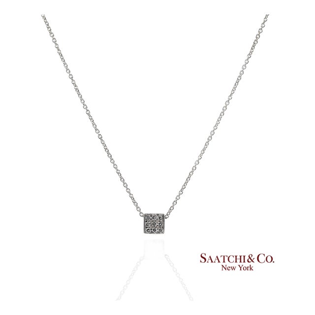 18k(750) White Gold Natural Diamond Square Box Shape Pendant Necklace With Chain For Sale