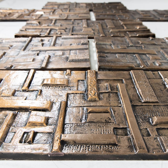Panels in Resin and Bronze Effect Finish, Set of 7, in Good conditions. Designed 1950 to 1959