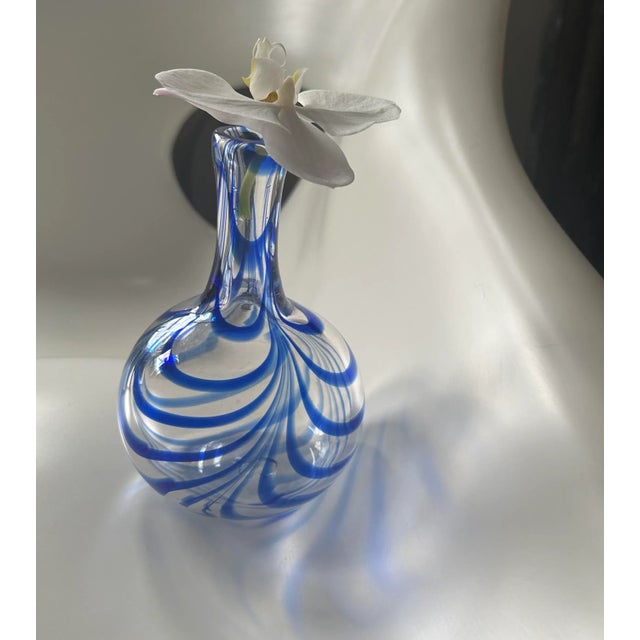 Hand blown vintage art glass vase by Joe Hamon, a Durango, Colorado artist who sold his art and blue swirl design glass...