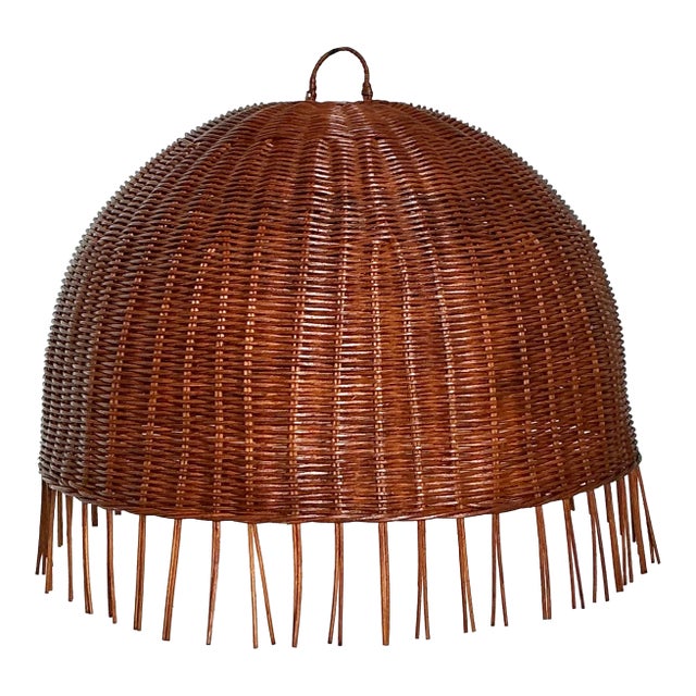 Vintage Woven Rattan Dime Chandelier For Sale