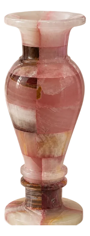 Pink Afghan Tukdi Onyx Urn Vase, Hand-Carved