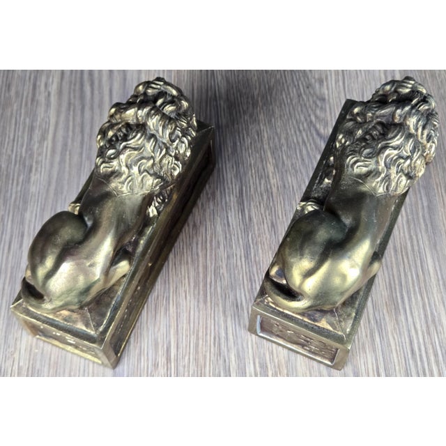 Mid 20th Century Vintage a & M Leatherlines, New York Brass Sleeping Lion Bookends For Sale - Image 5 of 11