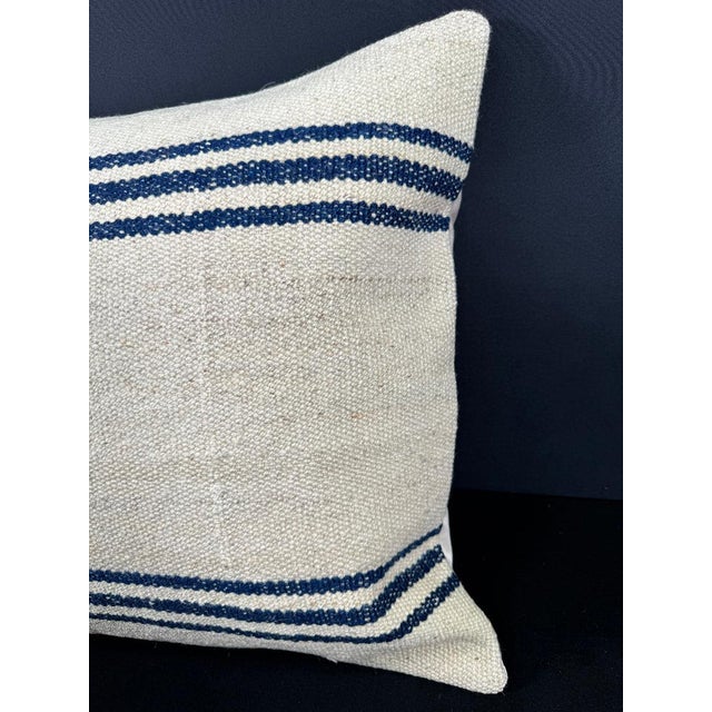 Contemporary Turkish Hemp Pillow Cushion Natural Beige Blue Cushion Cover 20"x20" For Sale - Image 3 of 4