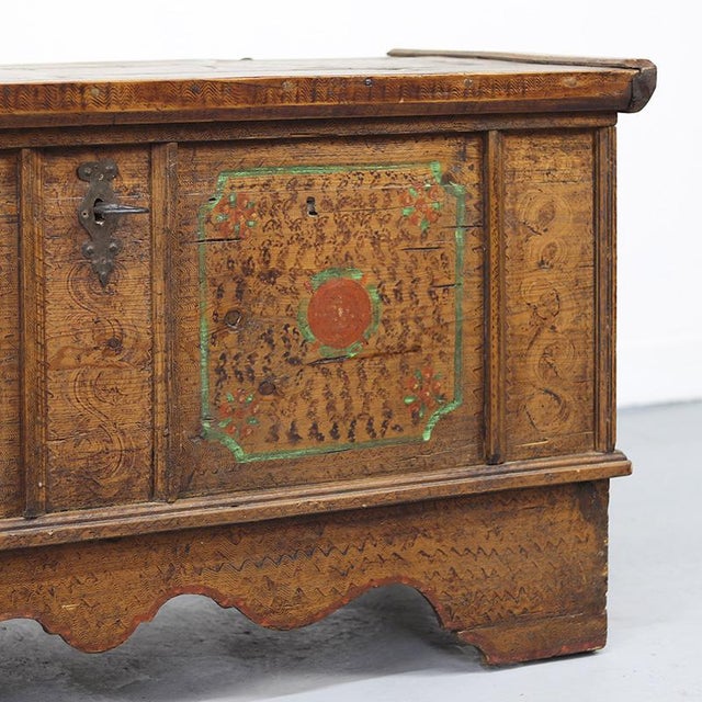 Wood Painted Bridal Chest, 1737 For Sale - Image 7 of 12