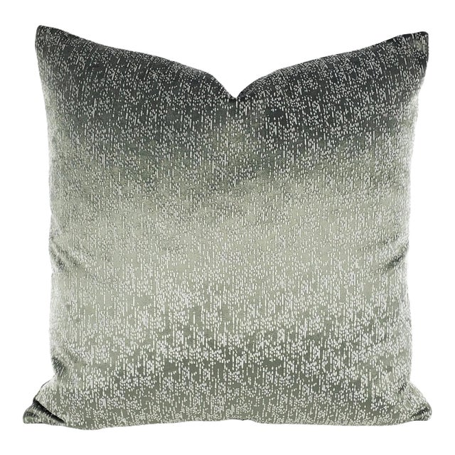 Jane Churchill Twilight in Aqua Pillow Cover - 20" X 20" Silver Sage Velvet Cushion Case For Sale