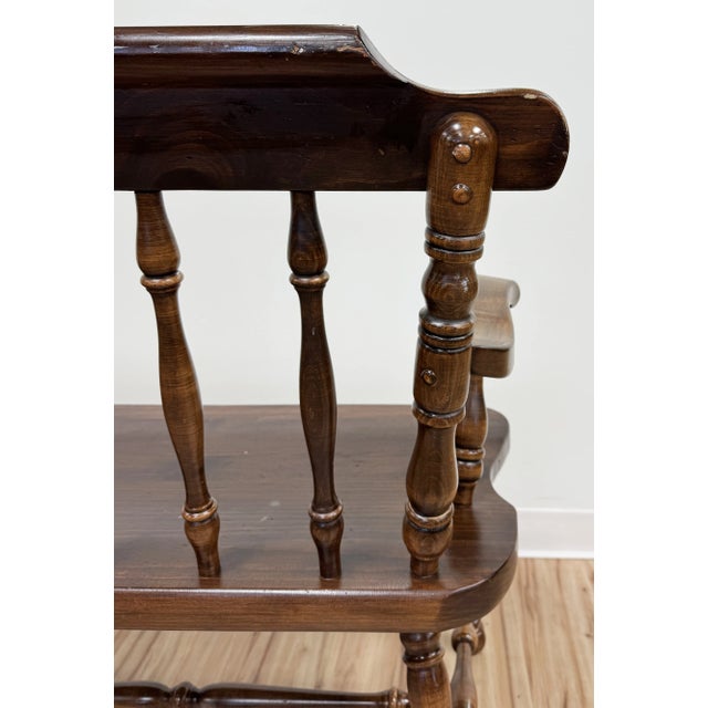 Vintage Ethan Allen Pine Wood Windsor Style Bench For Sale - Image 9 of 10