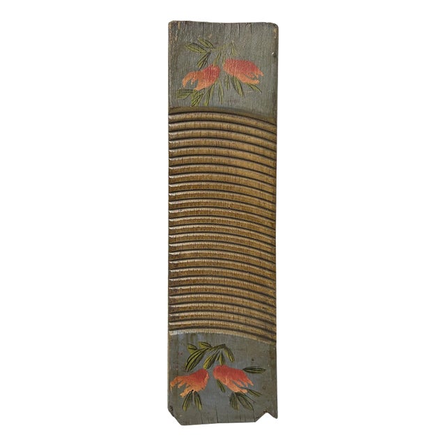 Vintage Restored Gray Flower Graphic Washing Board Wood Panel Art For Sale