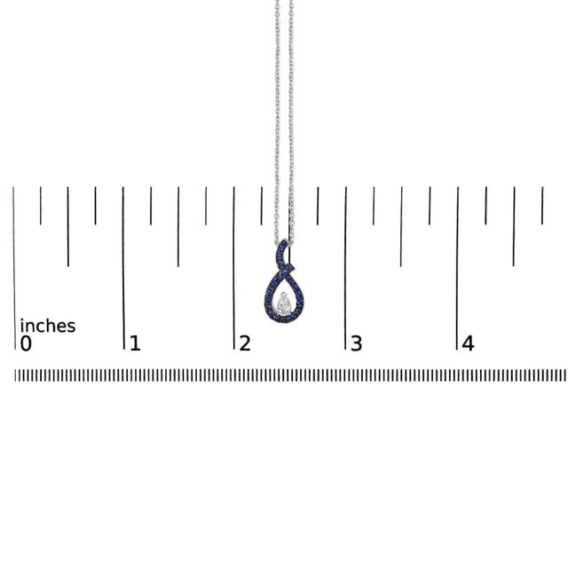 Early 21st Century .925 Sterling Silver Created Blue and White Sapphire Teardrop Shaped Pendant Necklace - 18" Inches For Sale - Image 5 of 5