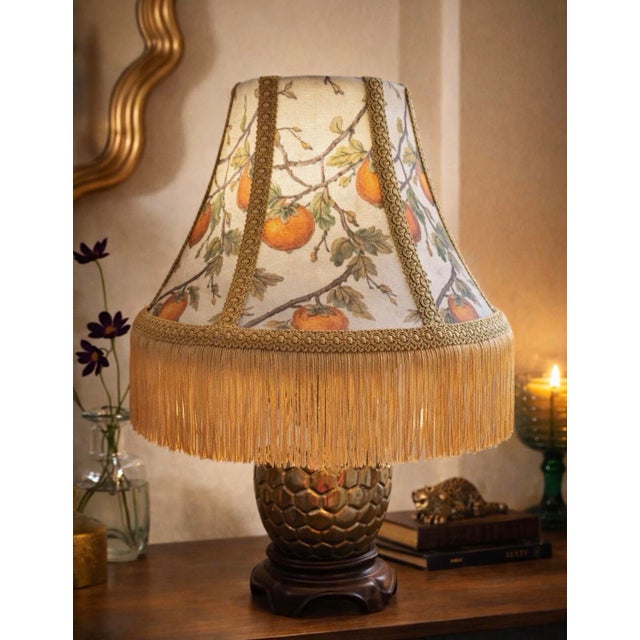 2020s Unique Lamp Shade in Persimmon Botanical Print With Gold Trim For Sale - Image 5 of 5