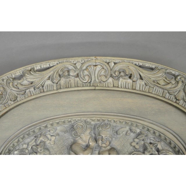 Vintage French Renaissance Walnut Gray Distress Painted Cherub Coffee Table For Sale - Image 10 of 18