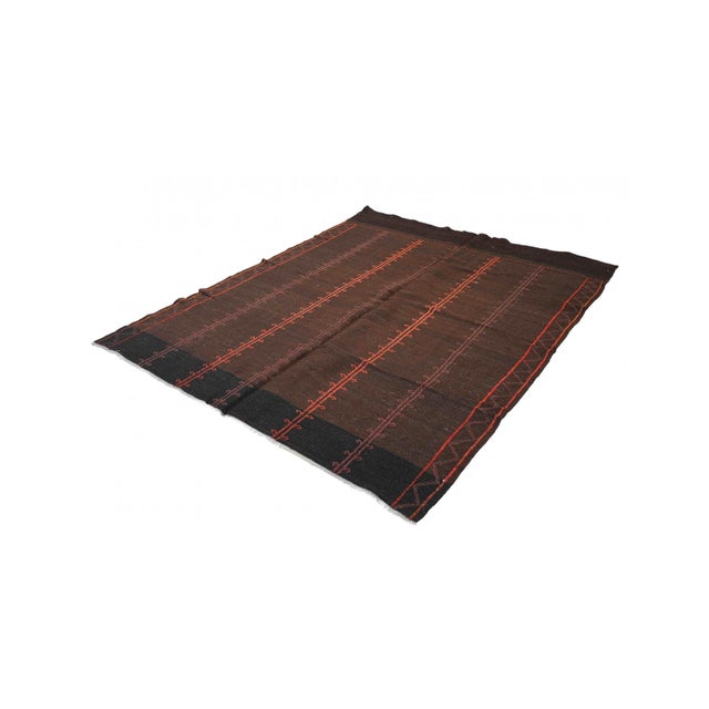 Mid-Century Modern Brown & Orange Vintage Embroidered Kilim Rug - 6`2″ X 8`0″ Ft. For Sale - Image 3 of 6