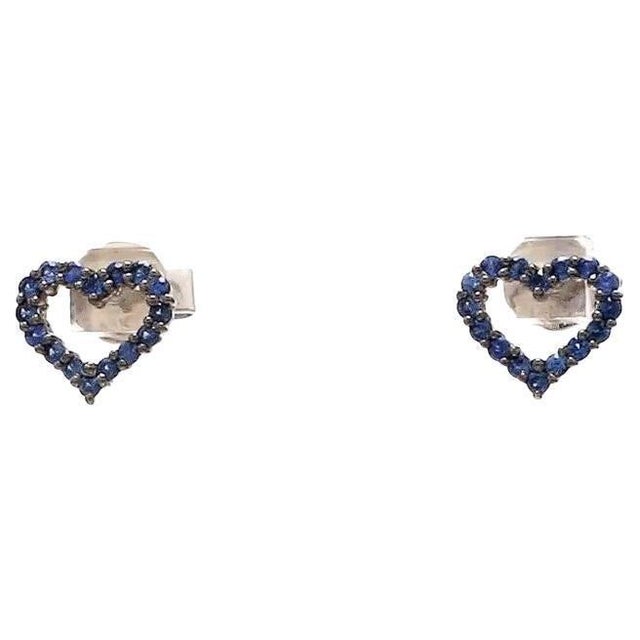 Early 21st Century Natural 0.41 cts heart blue sapphire earrings in 14k gold For Sale - Image 5 of 18