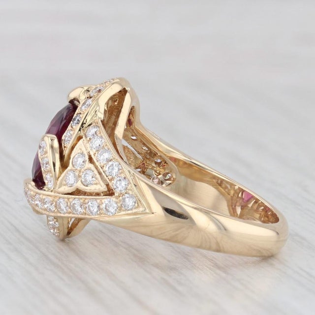 3.18ctw Ruby Diamond Ring 18k Yellow Gold Size 6.5 Cocktail Gia For Sale - Image 4 of 8