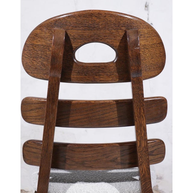 1960s Spanish Brutalist Fishbone Chairs in Oak and Bouclé, 1960s, Set of 4 For Sale - Image 5 of 18