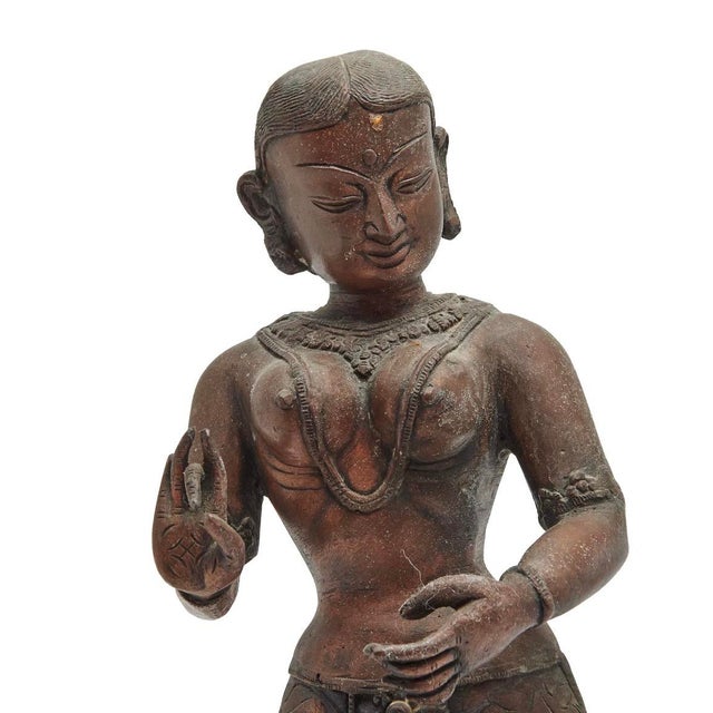 Mid Century Indian Bronze Statue Dancing Girl Metal Antique For Sale - Image 4 of 4