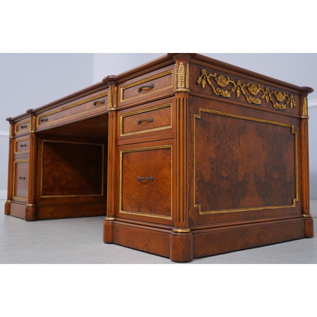 Francesco Molon Leather Top Walnut Executive Desk For Sale - Image 11 of 18