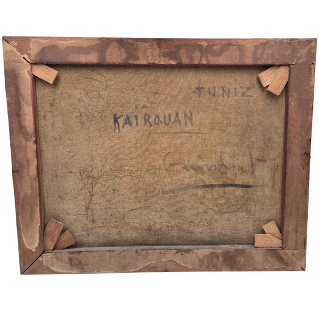 Sand Mid 20th Century Original Orientalist Oil on Canvas Painting of Kairouan, Tunisia by F. Guinart - 20" X 16" For Sale - Image 8 of 9