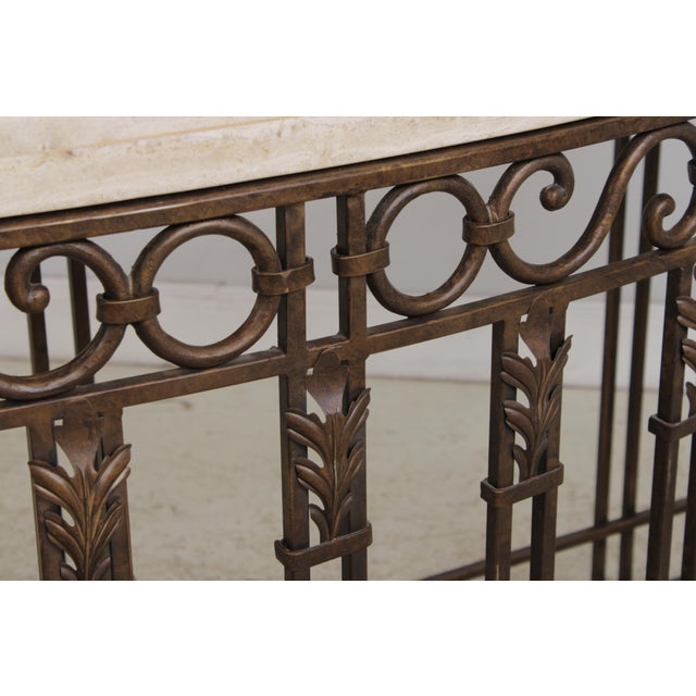 French Style Iron & Steel Base Stone Top Console Table For Sale - Image 10 of 15
