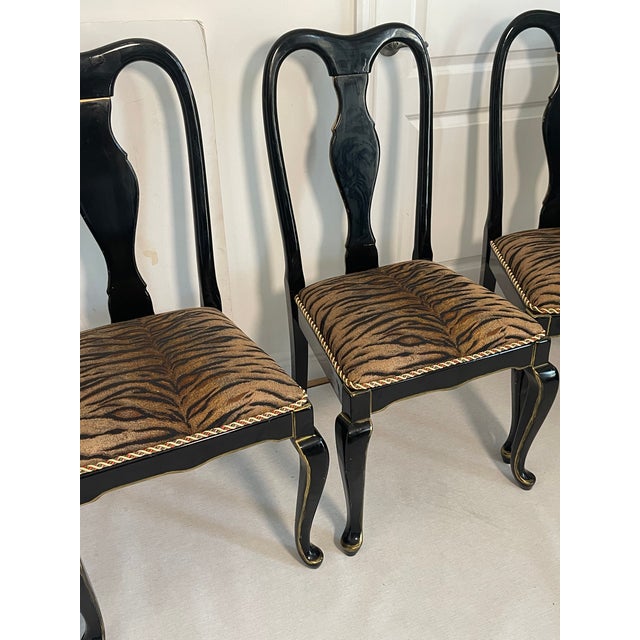 Mid 20th Century 4 Ebonised Queen Ann Style Dining Chairs With TapestryUpholstery For Sale - Image 11 of 11