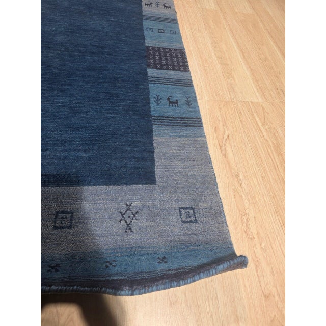 4x6 Handloomed Blue Gabbeh Tribal Geometric Modern Hand Loomed Wool Carpet Rug For Sale - Image 4 of 6