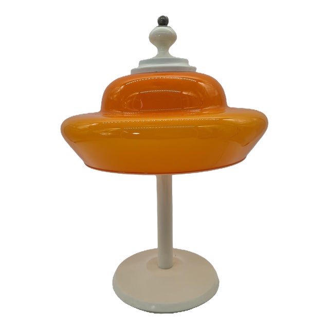 Space Age Table Lamp with Orange Glass Shade, Europe, 1970s For Sale