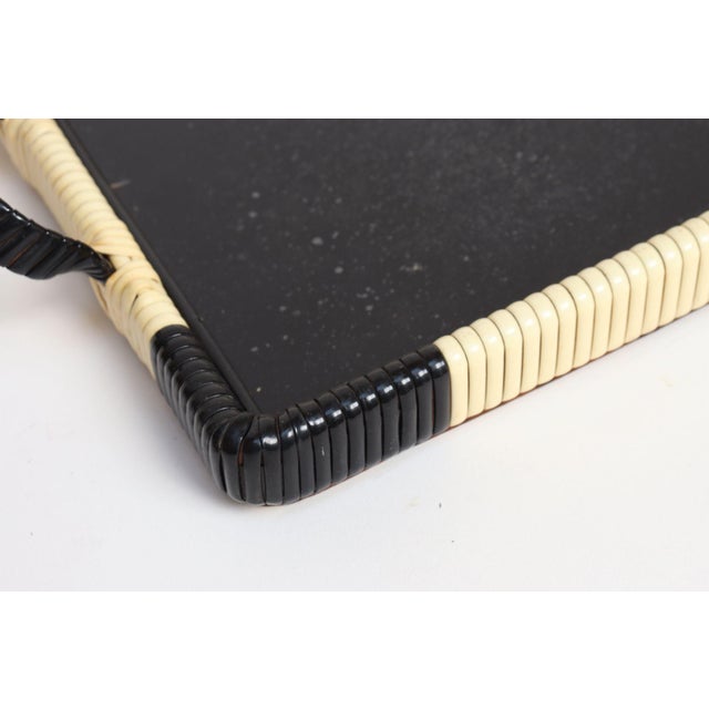 Art Deco Cream and Black Woven Rubber Vanity/Serving Tray With Glass Surface For Sale - Image 13 of 15