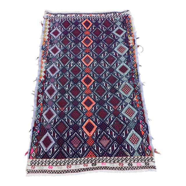 1960s Tribal Style Turkish Oushak Cicim Kilim Rug For Sale