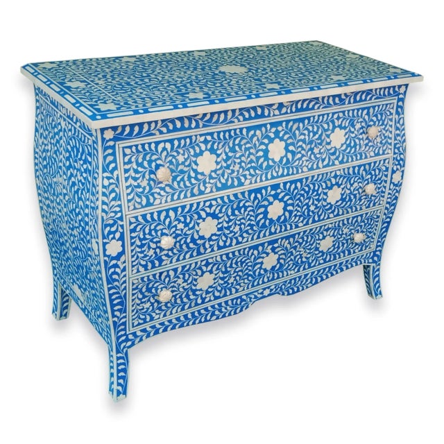 Constructed in French Renaissance style, this curved blue inlaid dresser will certainly turn some heads. This dazzling...