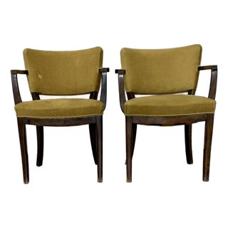 A Pair of Stained Velvet Armchairs Attributed to Fritz Hansen 1930s For Sale