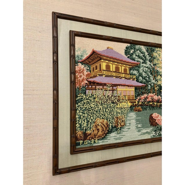 Vintage Needlepoint Chinoiserie Scene Wall Art For Sale In Chicago - Image 6 of 7