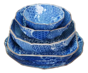 Mid 20th Century Japanese Minoyaki Nejiri Shouzui Sometsuke Arabesque Porcelain Serving Dishes - 5pcs