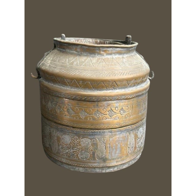 Antique Handcrafted Turkish Copper Lunch Pail With Ornate Etchings For Sale In Los Angeles - Image 6 of 7