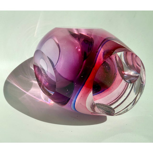 Vintage Murano Sommerso Art Glass Flavio Poli Seguso Venetian Facet Cased Vase 5.5'' For Sale In Miami - Image 6 of 10