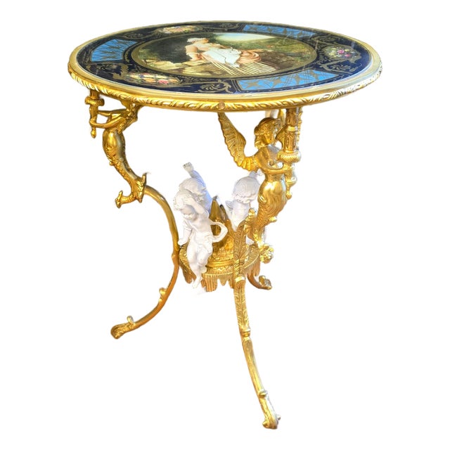 French Romantic Style Gold Coffee Table With Gold Details For Sale