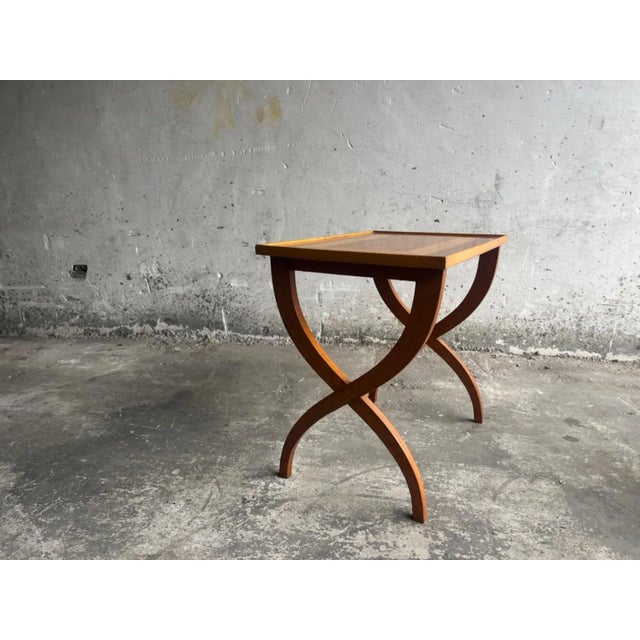 Brown X-Shaped Leg Side Table For Sale - Image 8 of 13
