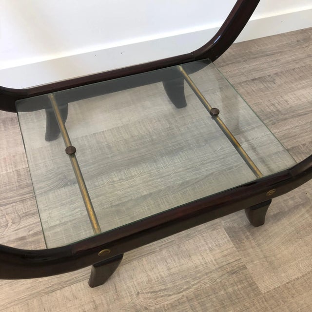 Metal Glass & Mahogany Coffee Table, Italy, 1950s For Sale - Image 7 of 11