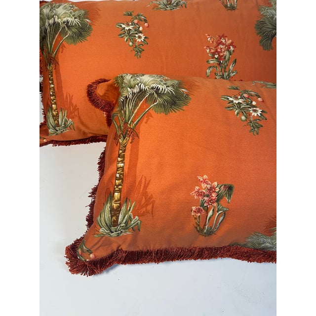 Terra Cotta Tropical Palm Beach 35” Ochre Pillows With Fringes For Sale - Image 8 of 8